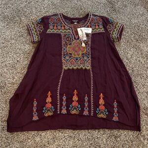Johnny Was Workshop burgundy red 'Tamia' drape tunic top size Small NWT